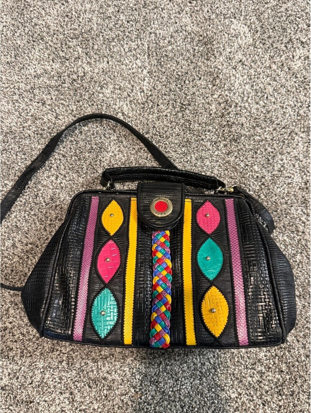 Jackson Black Multicolored Woven Satchel Crossbody Handbag